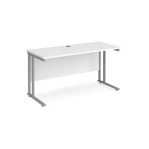 Image of Office Monster Cooper straight desk 1400mm x 600mm - silver cantilever leg frame, white top