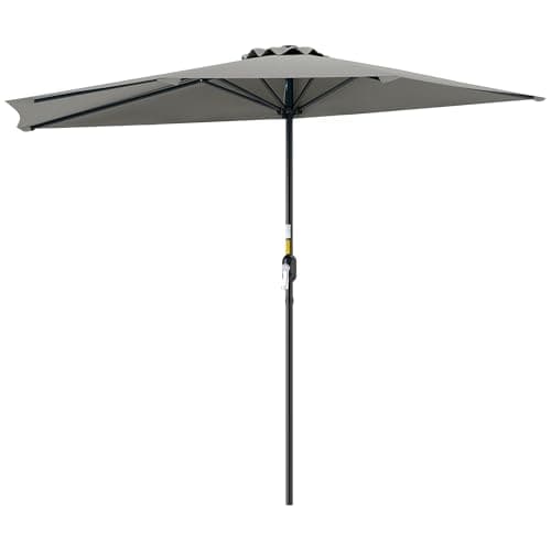 Image of Outsunny 2.7m Garden Half Parasol, Outdoor Balcony Umbrella with 5 Steel Ribs, Patio Sun Shade, Light Grey