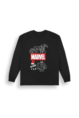 Image of Men's Marvel Christmas Jumper - Marvel Characters Black Christmas Sweatshirt – Cotton-Blend Cosy Crew-Neck Jumper For Men – Easy-Care Festive Layer, Soft Brushed Interior