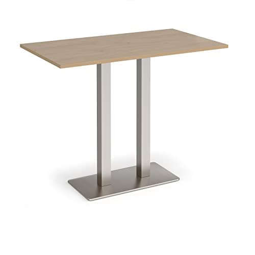Image of Mr Office Eros rectangular poseur table with flat brushed steel rectangular base and twin uprights, 1400, Kendal Oak