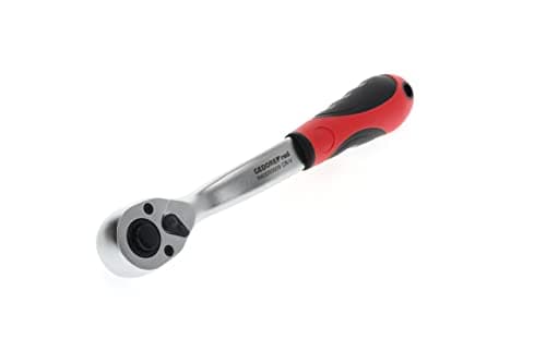 Image of GEDORE Red Cranked Lever Reversible Ratchet with Ergonomic 2K Handle, Push Button Release, Coarse Toothed with 36 Teeth, 1/2 Inch, Steel Tube, Red/Black