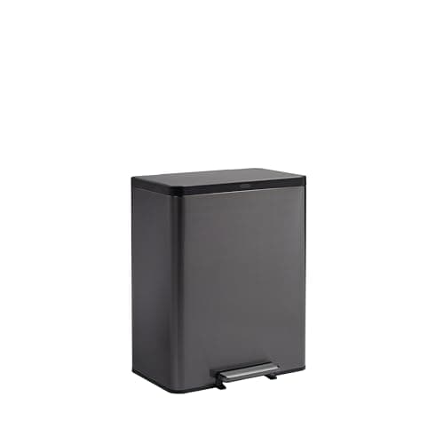 Image of Rubbermaid Elite Stainless Steel Metal Step-On Bin 60 L Charcoal – Dual Stream Waste & Recycling Bin For Home or Kitchen – 2145985