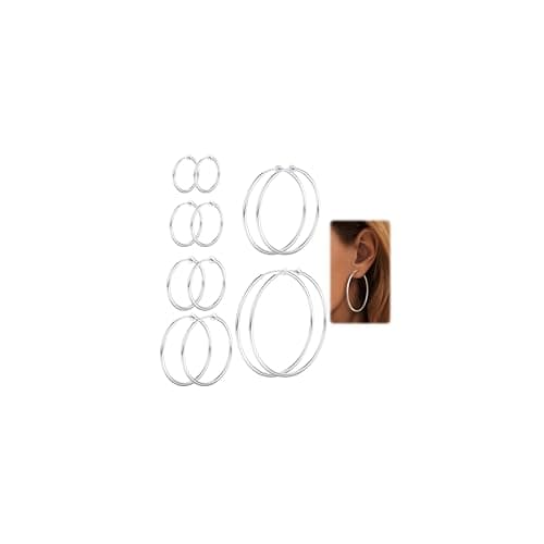 Image of MILACOLATO Clip On Hoop Earrings - Silver, Gold, Rose Gold - Spring Hoop Earrings Set - Small to Big - Fake Earrings - Jewellery - 20-60cm