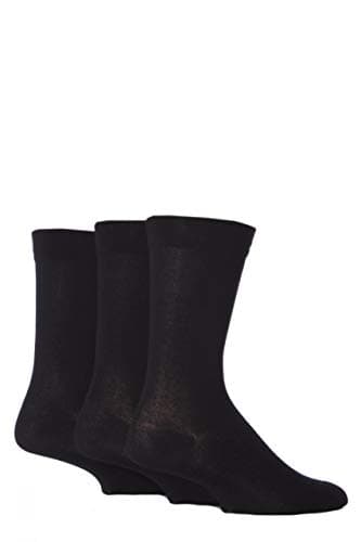 Image of SockShop Men's Comfort Cuff Socks - Striped and Plain Soft Breathable & Cooling Bamboo Material Multipack of 3 Pairs Blacks 7-11