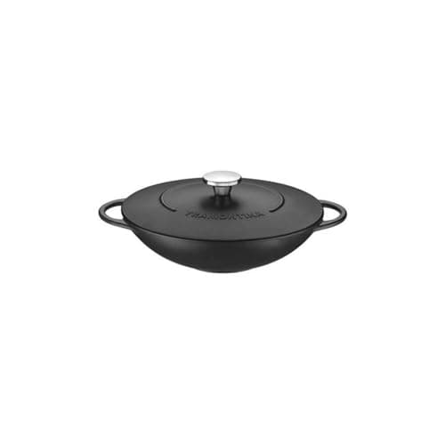 Image of Tramontina Black Enamelled Cast Iron Wok | 32 cm (5 Litre) | Indoor & Outdoor Use