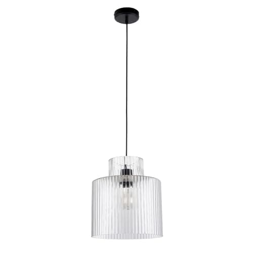 Image of firstchoicelighting Modern Ribbed Glass Pendant Light, Black Ceiling Mount with Glass Shade, Kitchen Dining Lighting, Height Adjustable