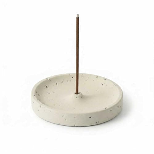 Image of Ceramic Incense Holder, Handmade Ceramic Incense Sticks Holder & Burner, Round Aromatherapy Bowl for Sticks and Cones (Off-White 9.8×9.8×1.5 cm)