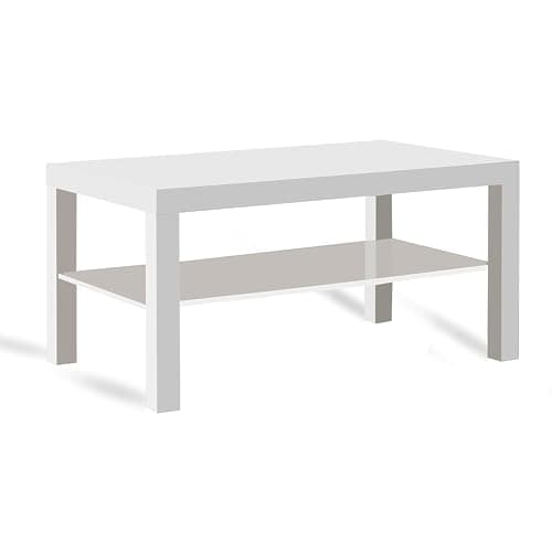 Image of MAC LACK Coffee Table 90x55x45cm – Modern Herringbone Design with Shelf, Rectangular Living Room Table, Easy Assembly, White