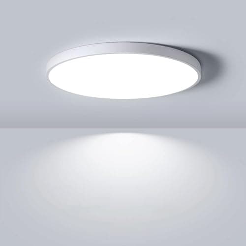 Image of 8.9in/23cm 18W LED Flush Mount Ceiling Light, 5000K Daylight White Bathroom Light, 1800LM, White Round Ceiling Lights, 180W Equivalent Ceiling Lamp for Closets, Kitchens, Hallway, Bedrooms, etc.