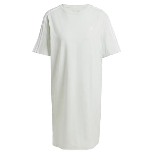Image of adidas Women's Essentials 3-Stripes Single Jersey Boyfriend Tee Dress, Linen Green F22, M
