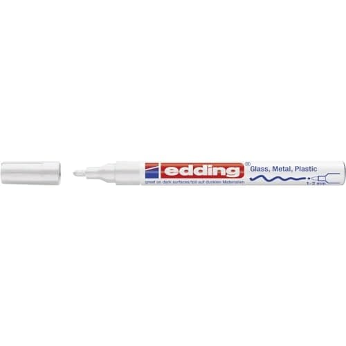 Image of edding 751 gloss paint marker - white - 1 paint marker - round tip 1-2 mm - paint pen for glass, pebbles, wood, plastic, paper - waterproof, high coverage