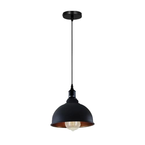 Image of LEDSone Dome Shap Vintage Lamp E27 Bulb Base 1m Pendant Light Shade Industrial Hanging Ceiling Lighting with Bulb Ideal for Dining Room Bar Clubs & Restaurants