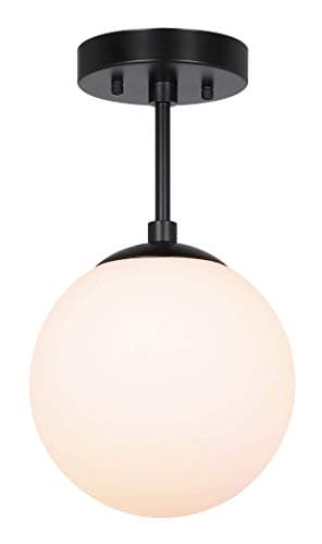 Image of XiNBEi Lighting Semi Flush Light 1 Light Semi Flush Mount Ceiling Light, Globe Ceiling Light Matte Black Finish for Living & Dinning Room XB-SF1211-MBK