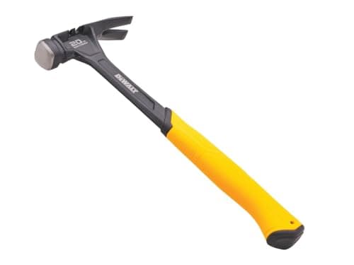 Image of DeWALT Curve Claw Smooth Face Hammer 567g (20oz) one Piece Steel Construction and Thick Heat Treated Steel Shaft for jobsite Durability oft Grip Handle for Added Comfort one-Handed Nail Placement
