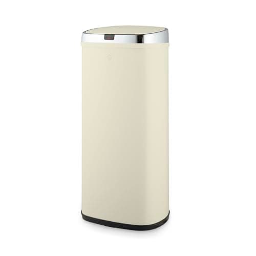 Image of Swan Townhouse Square Sensor Bin with Hands-Free Opening Using Motion Sensor Technology, Bin Liner Retainer Ring, Steel Body, Large 50L Capacity, Cream