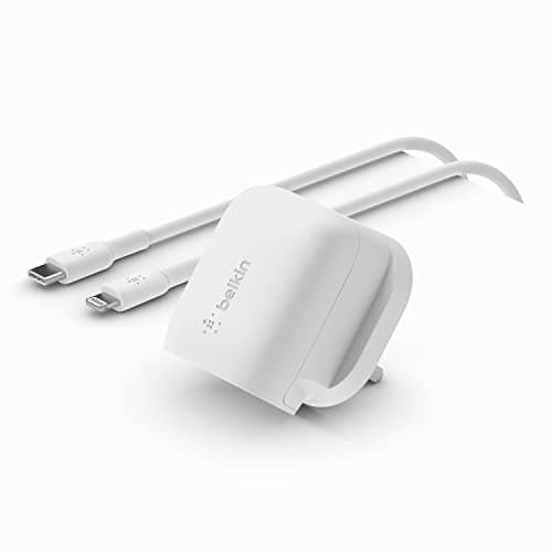Image of Belkin USB Type C Power Delivery Fast Wall Charger with USB-C to Lightning Cable, Certified USB-C PD 3.1 PPS for iPhone 13, Pro, Max, Mini, iPad, Galaxy, Pixel and More, 20W - White