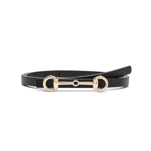 Image of Risdany Horsebit Buckle Thin Belt, Women's Gold Buckle Jeans Suit Small Belt,Black
