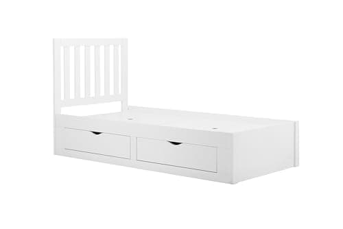 Image of Uniquewise Furniture Appleby Bed Frame White with 4 Drawers – 3ft Single Wooden Storage Bed with Solid Slats