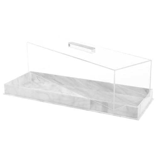 Image of Rectangular Serving Tray With Lid Grey Marbleized Grain Cake Stand, Acrylic Holder Dessert Holder Tray, Rectangle Pastry Display Case, Elegant Marble Dessert Box(White)