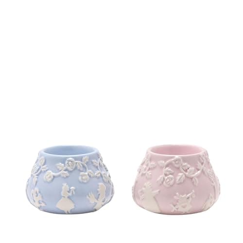 Image of Disney - Alice In Wonderland - Set of 2 Tea Light Holders - Alice & White Rabbit Motif - Decor and Homeware for Movie Lovers, Bedroom, Kitchen, Bathroom & Dining Room. H:5cm x W:8cm x D:8cm