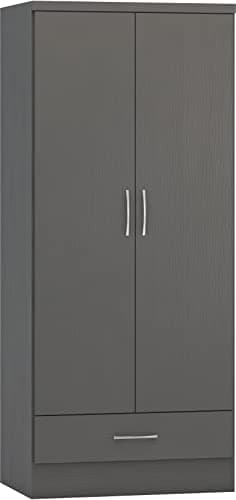 Image of Seconique Nevada 2 Door 1 Drawer Wardrobe in 3D Effect Grey
