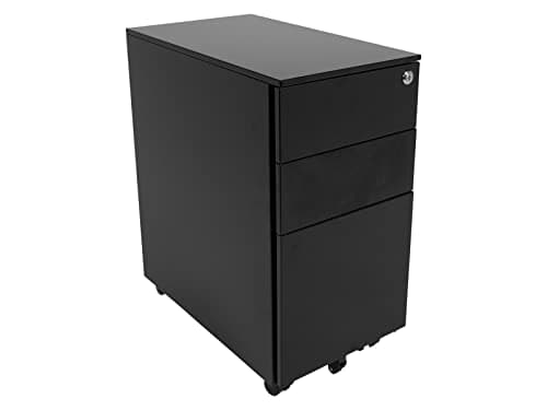Image of The Workplace Depot Office Pedestal – Compact Lockable 3-Drawer Cabinet, Ideal for Offices & Home Workspaces, Strong Alloy Steel, Anti-Tilt Stability, Smooth Glide (Black, Narrow)