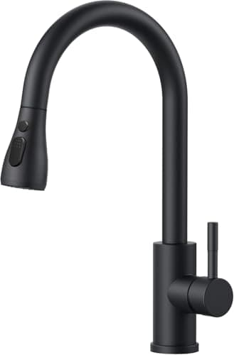 Image of Rewing Kitchen Tap, Kitchen Mixer Taps with Pull Out Sprayer, Kitchen Sink Taps High Arc Swivel 360 with 2 Spray Mode Cold and hot Fittings (Matte Black)