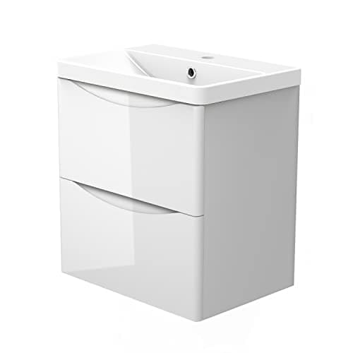 Image of Biubiubath 500mm Wall Hung Bathroom Vanity Basin Unit Gloss White 2 Soft Close Drawers Bathroom Furniture Set flat pack