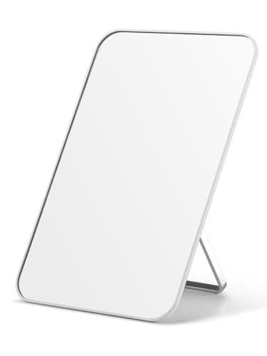 Image of OMIRO Desk Makeup Mirror, 20 x 14cm Table Mirror with Foldable Stand and Hanging Hole for Shaving and Travelling, White