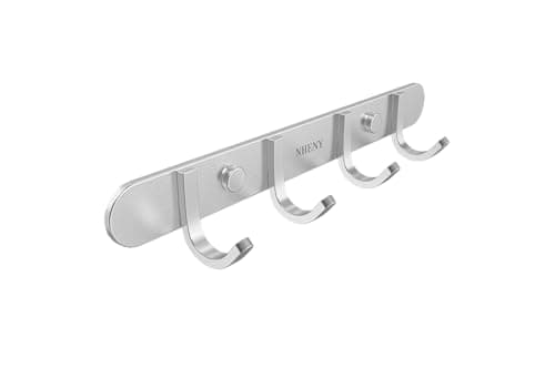 Image of NHENY Coat Hook Rack Hanger –Coat Hook Rail with 4 Hooks 11-Inch Wall Mounted for Bedroom, Bathroom, Foyer, Hallway, Garage, Garden, Office, 304 Stainless Steel Brushed Nickel (Silver)