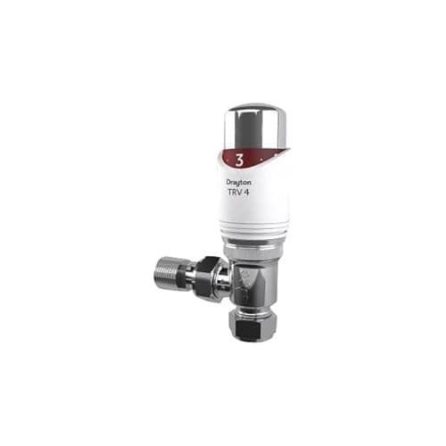 Image of Drayton TRV4 Angled Thermostatic Radiator Valve 15mm with Lockshield & Integrated Head Pack 222391 PK White Chrome Brass