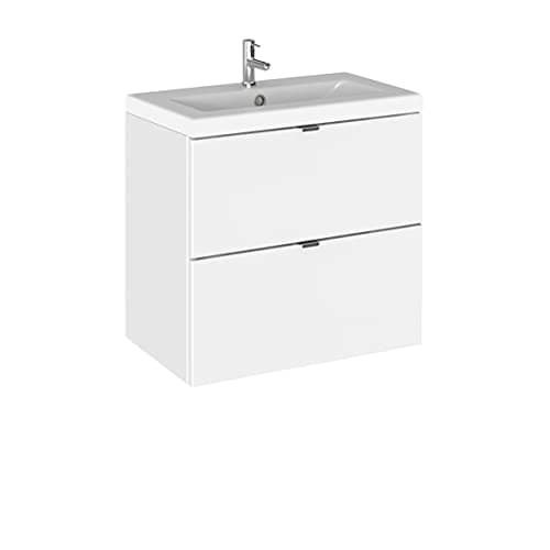 Image of Hudson Reed CBI130A Fusion Modern Bathroom 2 Drawer Wall Hung Vanity Unit and Full Depth Ceramic Basin, 600mm, Gloss White