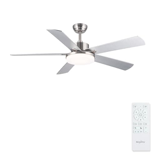 Image of Newday 42” Silver Ceiling Fan with 5 Blade, Quiet Brushed Nickel Ceiling Fan with Remote Control for Bedroom, Reversible Ceiling Fan with LED Dimmable, Memory Function for Living Room