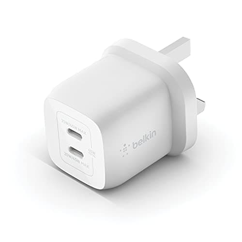 Image of Belkin 45W Dual USB Type C Wall Charger, Fast Charging Power Delivery 3.0 with GaN Technology, USB C Charger for iPhone 17, iPhone Air, iPad Pro, MacBook, Samsung Galaxy S25, Pixel And More - White