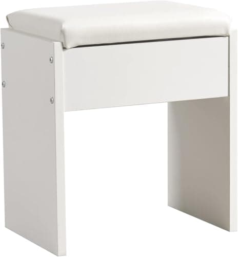 Image of Mondeer Dressing Table Stool, White Soft Padded Vanity Stool Chair Comfortable Piano Stool Suitable for Dressing Table Bedroom Makeup Stool, 41x 35 x 45 cm