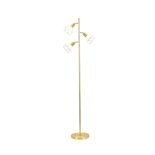 Image of ValueLights | 3 Arm Brushed Gold Metal Floor Lamp with Geometric Basket Cage Shade for Living Room Lounge - LED Bulbs Included | Floor Lamps & Home Improvements Essential