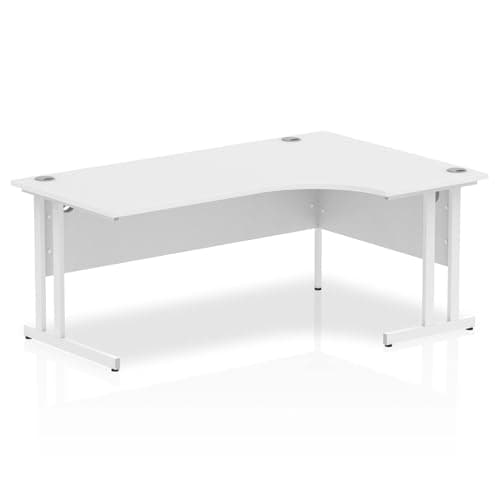 Image of OPO Impulse Freestanding 1800mm Right Crescent Corner Desk Cantilever Leg | Sturdy Build Weather & Heat Resistant Melamine Finish Desk White White
