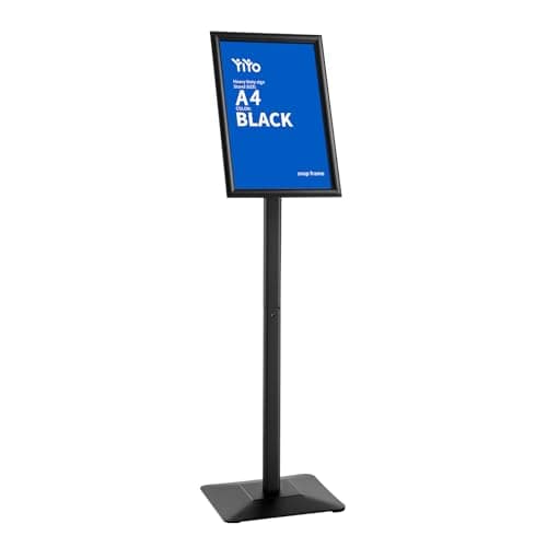 Image of YIYO Sign Stand Poster Stand,adjustable heavy duty pedestal Sign Holder Floor ,aluminium frame floor standing signage for display A4 menu advertising (Black, A4)
