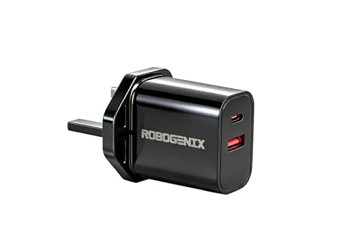 Image of 20W USB-C PD Fast Charger UK Plug | Dual Port USB-A & USB-C Power Adapter | For iPhone, Samsung, iPad & More | Black & White (Black)