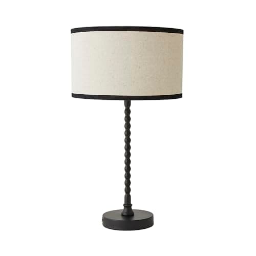 Image of ValueLights | Maeve Black Bobble Table Lamp with with Black Trim Linen Shade with Warm White Bulb