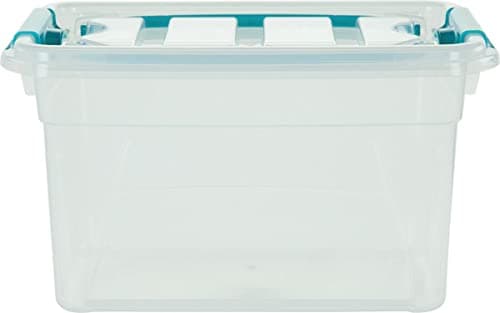Image of Whitefurze Carry Box Secure Lid Strong Handle Clear Plastic Storage Container Teal Clip 13L