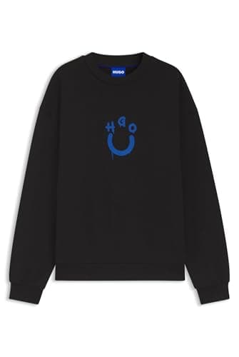 Image of HUGO Mens Nucavex Cotton-terry sweatshirt with Happy Black