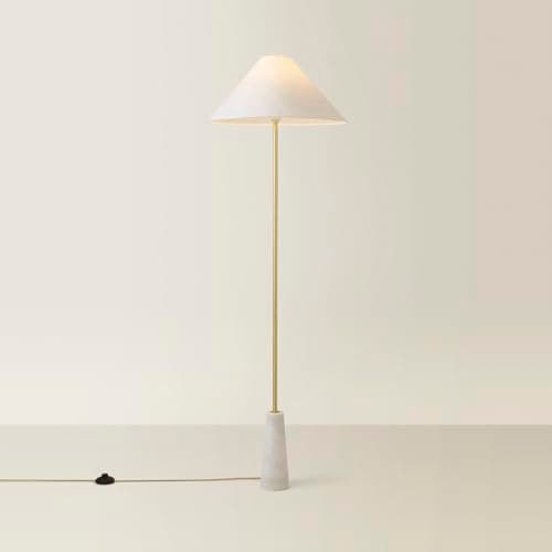 Image of ValueLights | White Marble Base Floor Lamp with a Linen Tapered Lampshade Living Room Light | Floor Lamps, Home Décor & Improvement Essential | Included LED Bulb