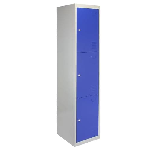 Image of Monster Shop 3 Door Cabinet Metal Storage Lockers Blue & Grey Steel Lockable Unit Gym Changing School Staff 180 cm x 45 cm x 38 cm
