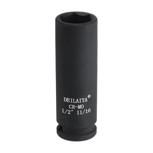 Image of sourcing map 11/16 Inch SAE Deep Impact Socket 1/2 Inch Drive 6 Point Design CR-MO Steel Nut Impact Grade Socket for Auto Repair