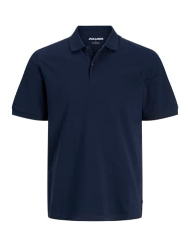 Image of JACK & JONES Mens Short Sleeve Golf Work Casual Pique Plain Polo T Shirts Navy Blazer
