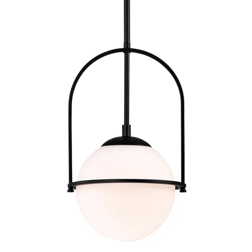 Image of Alighting Black Pendant Light with 18cm Milk Glass Globe, Adjustable Gold Ceiling Lights Mid Century Pendant Light for Dining Room, Kitchen Island, E14 Bulb(Not Included)