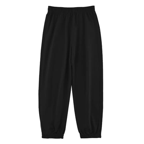 Image of BINIDUCKLING Kids Unisex Plain Jogger, Cotton Pull-on Jogging Pants Classic Elasticated Cuff Tracksuit Bottoms Casual School Trousers for Boys Girls (Black,130/7-8Years)