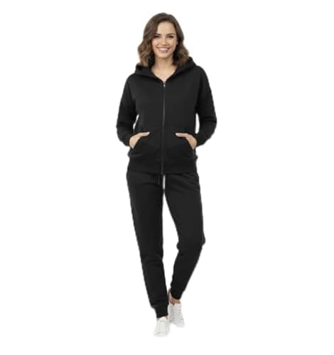 Image of CASUALKING Fleece Womens Tracksuit Set Adults Teenagers Comfy Lounge Set 2 Piece Zip Up Long Sleeve Hooded Sweatshirt & Joggers Lounge Wear S M L XL (UK, Alpha, M, Regular, Regular, Black)