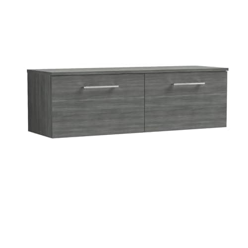 Image of nuie Modern Bathroom Wall Hung 2 Drawer Double Vanity Unit with Colour Worktop, Anthracite, 1200mm